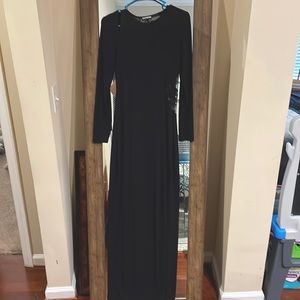 Express Black Long Sleeve Formal Dress with Mesh Design Back and Slit